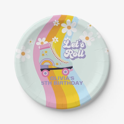 Groovy Rollerskating Retro Rainbow Birthday Paper Plates