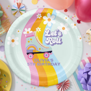 Groovy Rollerskating Retro Rainbow Birthday Paper Plates