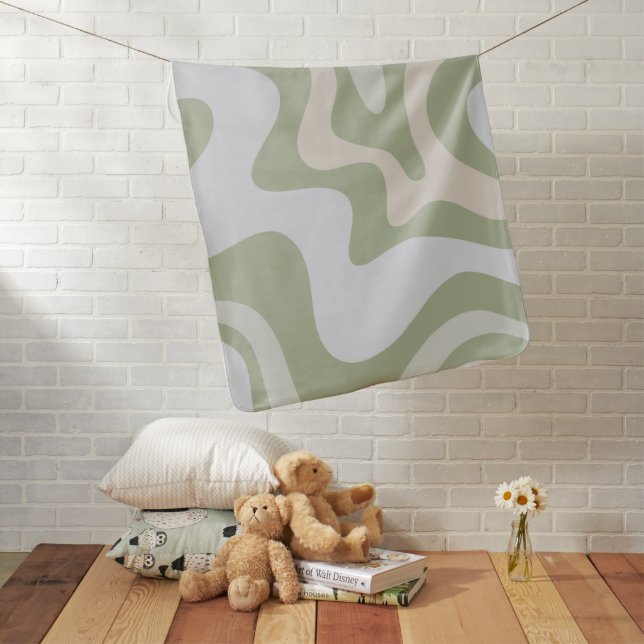 Groovy Sage Green Swirls Abstract Pattern Baby Blanket (In Situ)