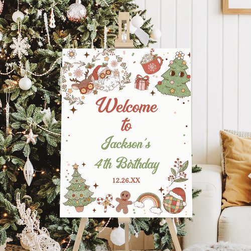 Groovy Santa Christmas Birthday Party Welcome Sign