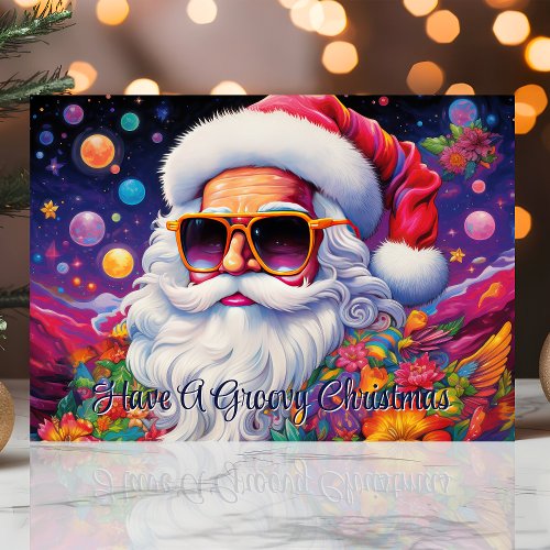 Groovy Santa Psychedelic Christmas Holiday Card