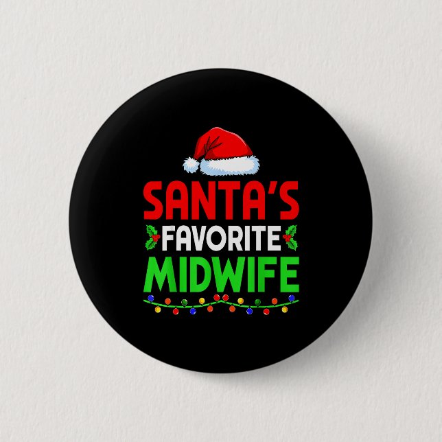 Groovy Santa's Favorite Midwife Nurse Christmas Sa Button (Front)
