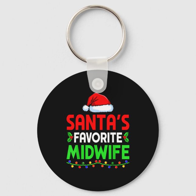 Groovy Santa's Favorite Midwife Nurse Christmas Sa Keychain (Front)