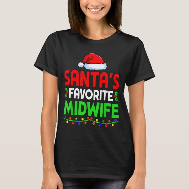 Groovy Santa's Favorite Midwife Nurse Christmas Sa T-Shirt (Front)