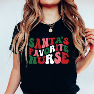 Groovy Santa's Favorite Nurse Christmas Black T-Shirt