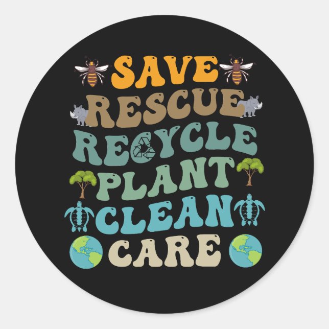 Groovy Save Bees Rescue Animals Recycle Earth Day  Classic Round Sticker (Front)