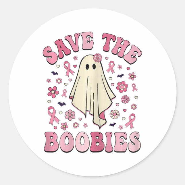 Groovy Save The S Breast Cancer Awareness Hallowee Classic Round Sticker (Front)