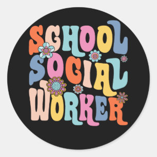 Groovy School Social Worker Coping Skills Back To  Classic Round Sticker