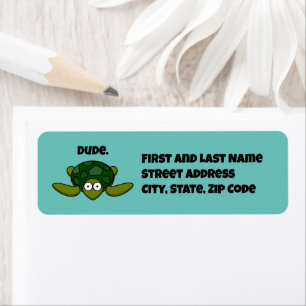 Groovy Sea Turtle Cartoon, Funny Ocean “Dude" Label