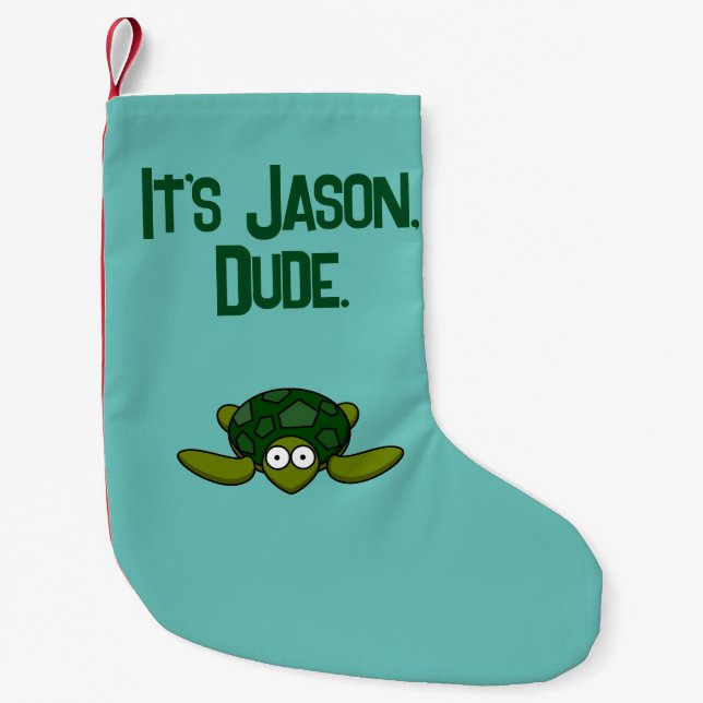 Groovy Sea Turtle Cartoon, Funny Ocean “Dude" Small Christmas Stocking (Front)