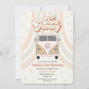 Groovy second birthday, 70s retro theme invitation