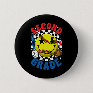 Groovy Second Grade Team Softll First Day Of Schoo Button