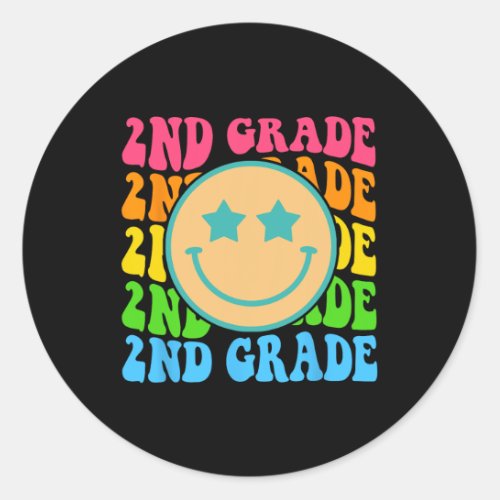 Groovy Second Grade Vibes Face Retro Teachers Back Classic Round Sticker