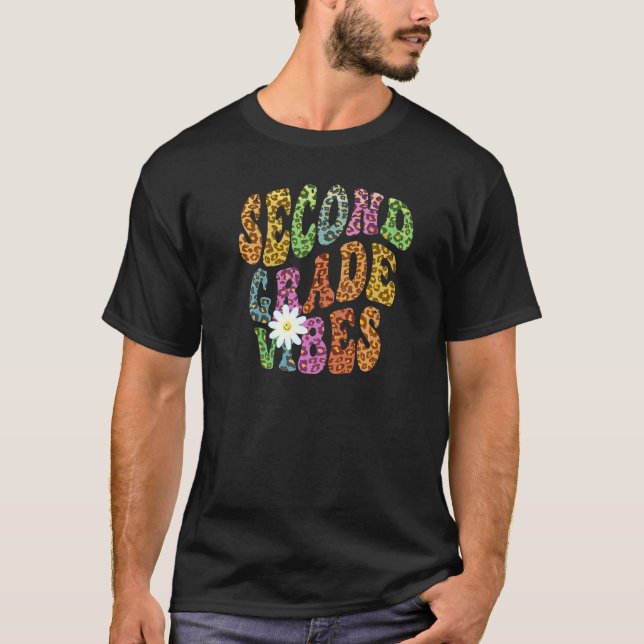 Groovy SECOND GRADE VIBES Teacher Leopard Print 2n T-Shirt (Front)
