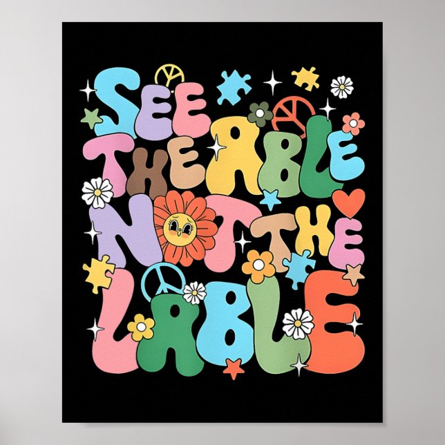 Groovy See The Able Not The Label Autism Awareness Poster (Front)
