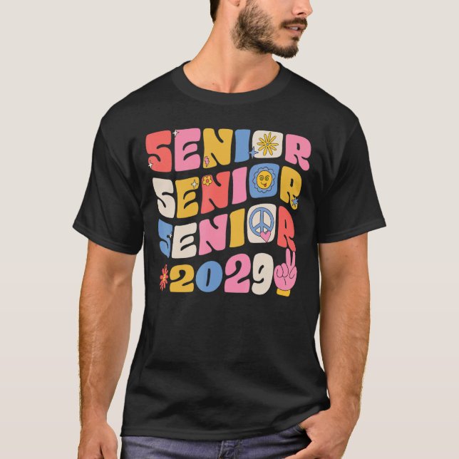 Groovy Senior 2029 Graduation Back To School Class T-Shirt (Front)