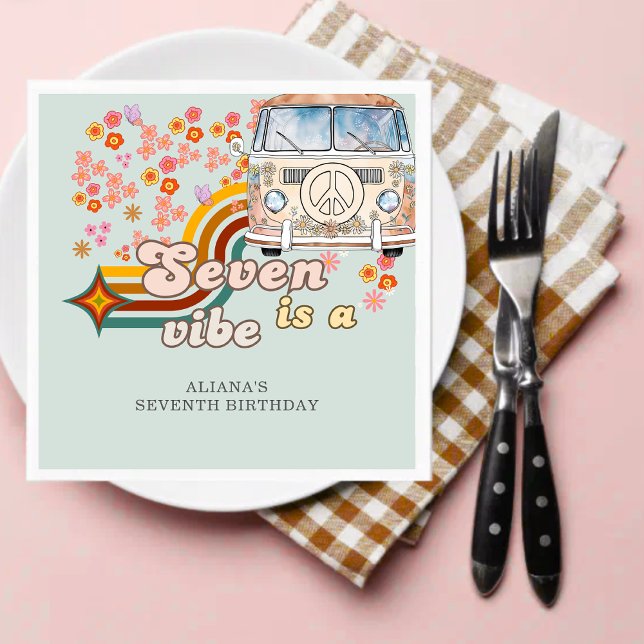 Groovy Seven is a vibe daisy Van 7th birthday  Napkins (Creator Uploaded)