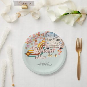 Groovy Seven is a vibe daisy Van 7th birthday Paper Plates