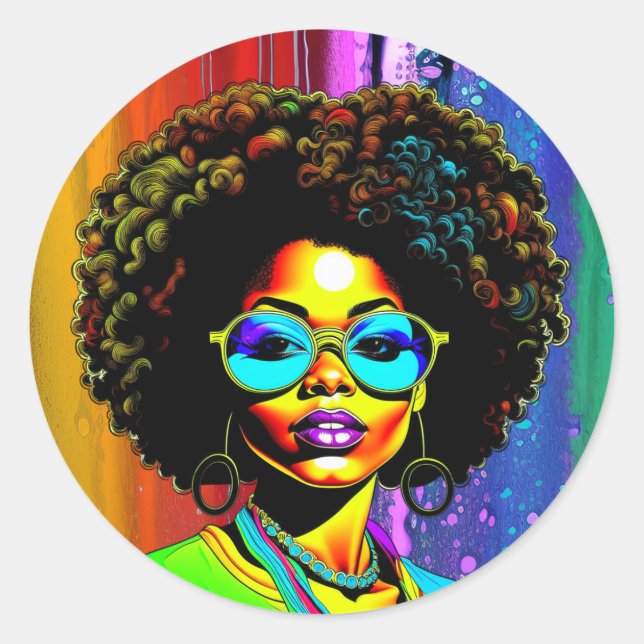 Groovy Seventies Fashion Pretty Woman Classic Round Sticker (Front)