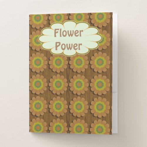 Groovy Seventies Floral on Wood Pocket Folder