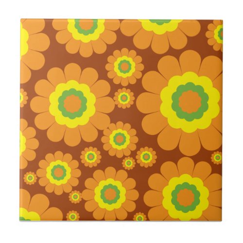 Groovy Seventies Flowers Ceramic Tile