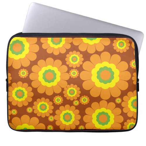 Groovy Seventies Orange Pop Flowers Laptop Sleeve