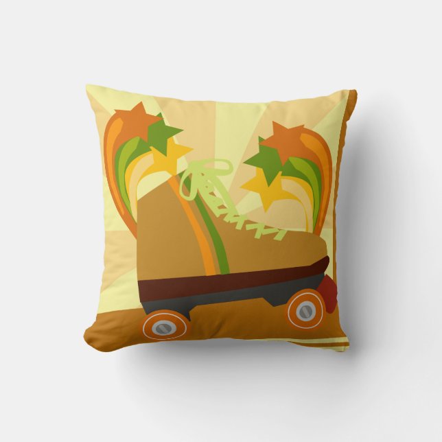 Groovy Seventies Roller Skate Cartoon Fun Design Throw Pillow (Front)