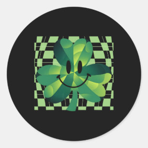 Groovy Shamrock Smile Face St Patricks Day Classic Round Sticker