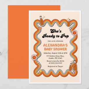 Groovy Shes Ready to Pop Persimmon Mustard Cream Invitation