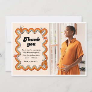 Groovy Shes Ready to Pop Persimmon Mustard Photo Thank You Card