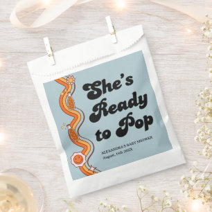 Groovy Shes Ready to Pop Retro Dusty Blue Favor Bag