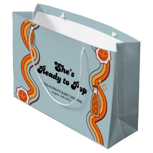 Groovy Shes Ready to Pop Retro Dusty Blue Large Gift Bag