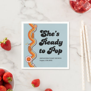 Groovy Shes Ready to Pop Retro Dusty blue Napkins