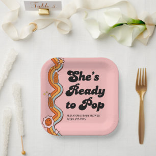 Groovy Shes Ready to Pop Retro Dusty Rose Paper Plates