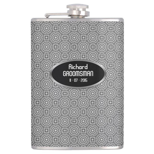 Groovy Silver Circles Personalize Hip Flask (Front)