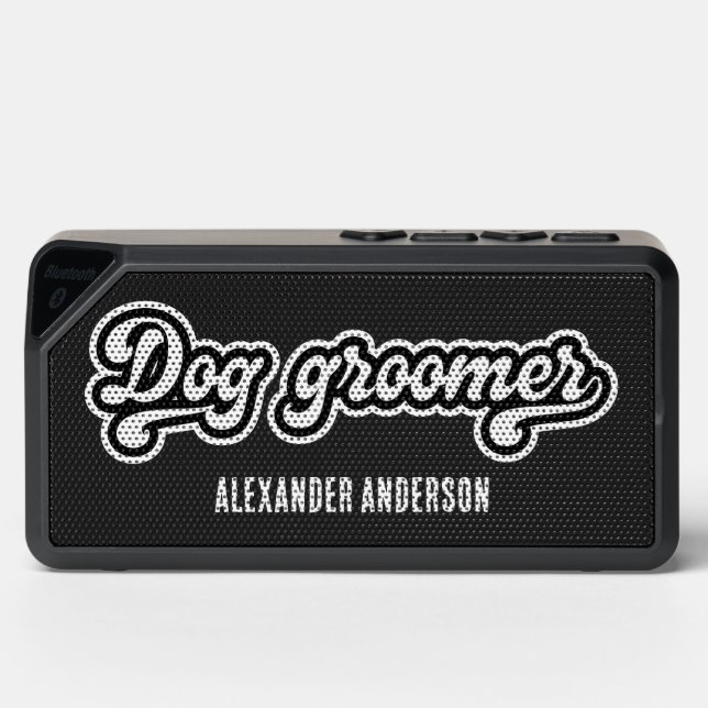 Groovy simple Black and White Dog groomer Bluetooth Speaker (Front)