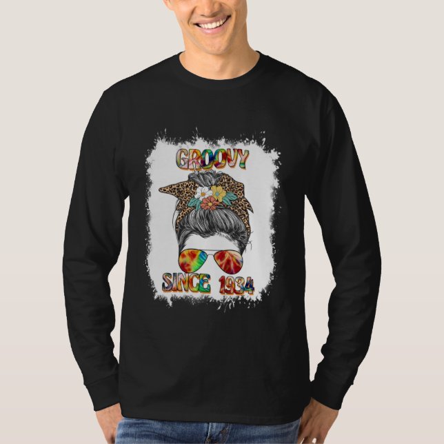 Groovy Since 1934 Messy Bun Hip Retro 60s 70s T-Shirt (Front)