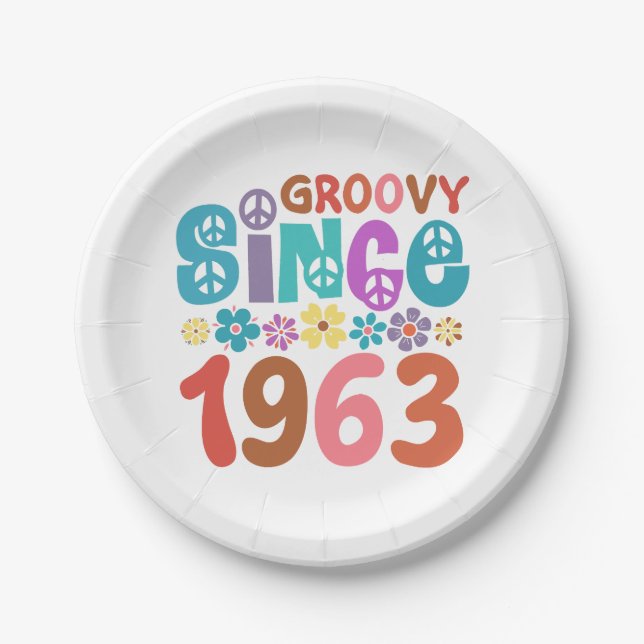 Groovy Since 1963 60th Birthday Paper Plates (Front)