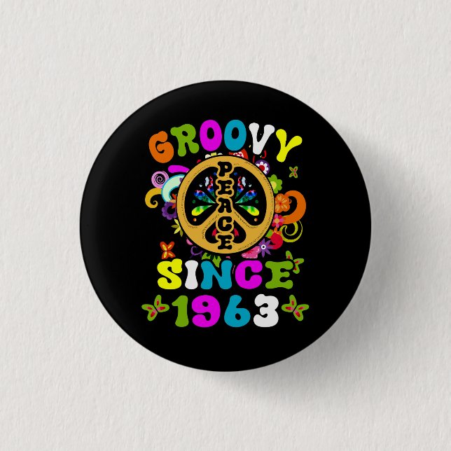 Groovy Since 1963 Peace 60th Birthday Party 60s 70 Button (Front)