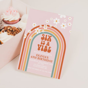 Groovy Six is a Vibe daisy rainbow 6TH birthday Invitation