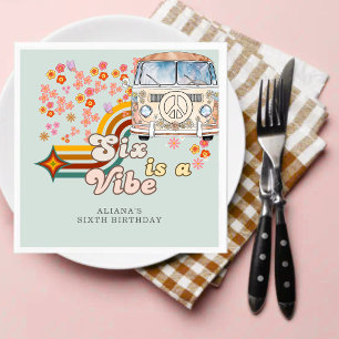 Groovy Six is a vibe daisy Van 6th birthday Napkins