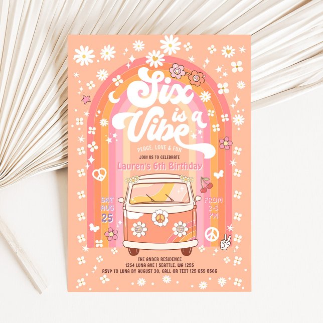 Groovy Six is a Vibe Van Bus 6th Birthday Invitation (Creator Uploaded)