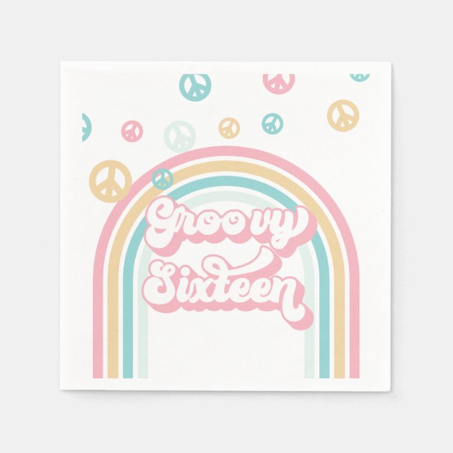 Groovy Sixteen Retro Summer Rainbow Napkins (Front)