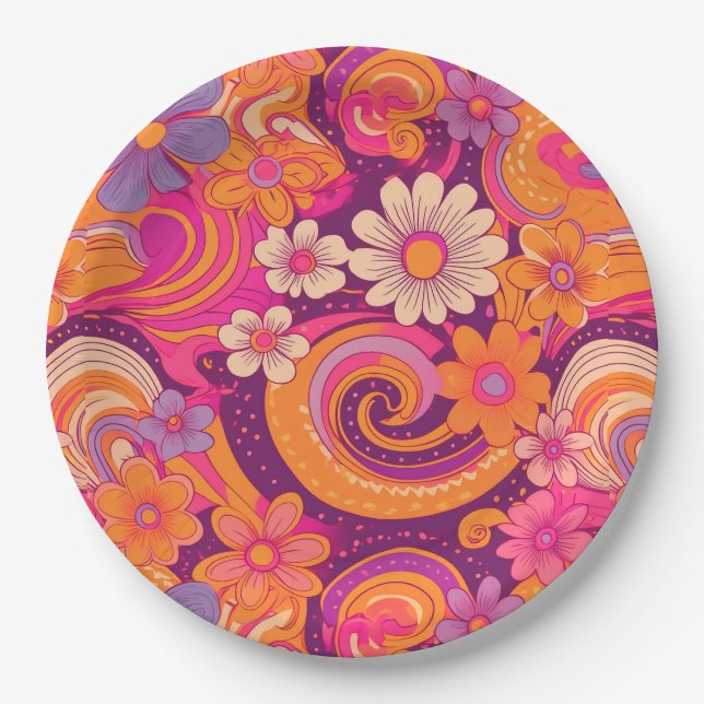 Groovy sixties pattern paper plates (Front)