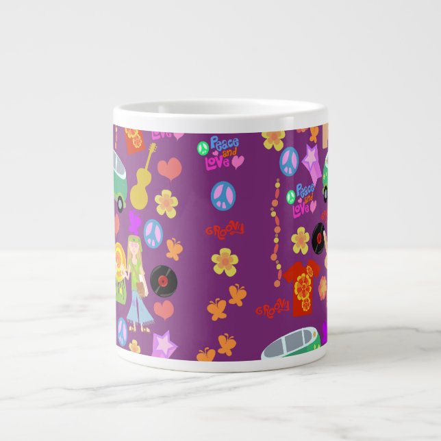 Groovy Sixties Violet Pattern Giant Coffee Mug (Front)