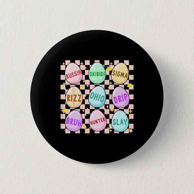 Groovy Skibidi Easter Egg Funny Rizz Meme Easter H Button (Front)