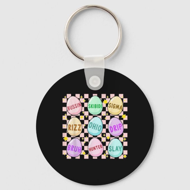 Groovy Skibidi Easter Egg Funny Rizz Meme Easter H Keychain (Front)