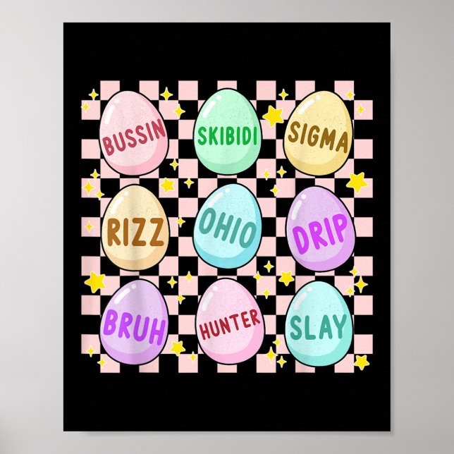 Groovy Skibidi Easter Egg Funny Rizz Meme Easter H Poster (Front)