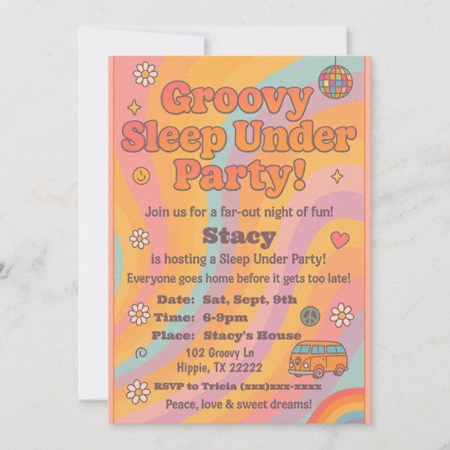 Groovy Sleep Under Birthday Party Invitation (Front)