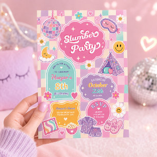 Groovy Slumber Party Checkered Rainbow Birthday Invitation
